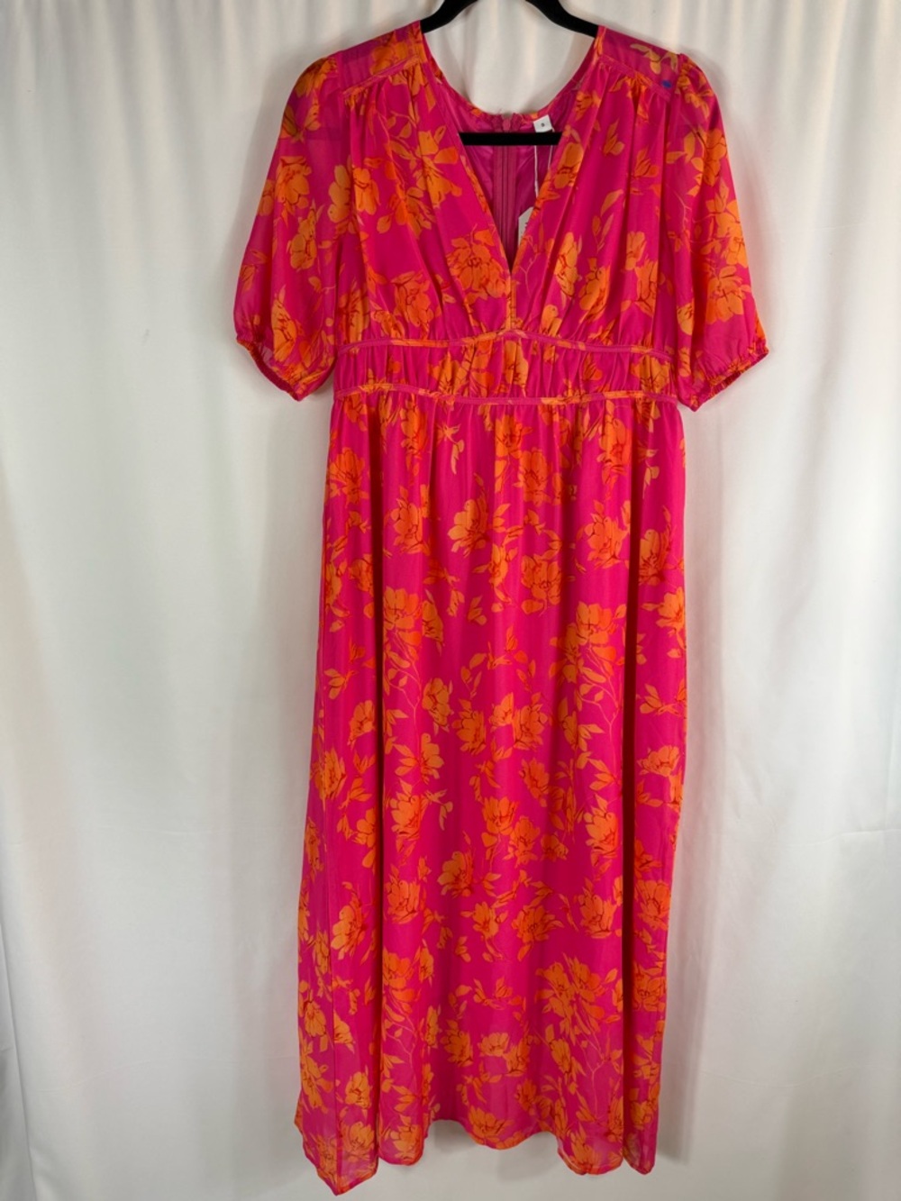 FLORAL MIDI DRESS FOR SUMMER GATHERINGS size: S color: pink-orange floral print - Picture 4 of 17